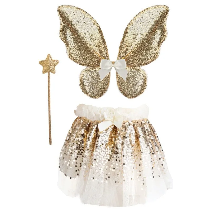 Great Pretenders Gracious Gold Sequins Skirt, Wings & Wand Set