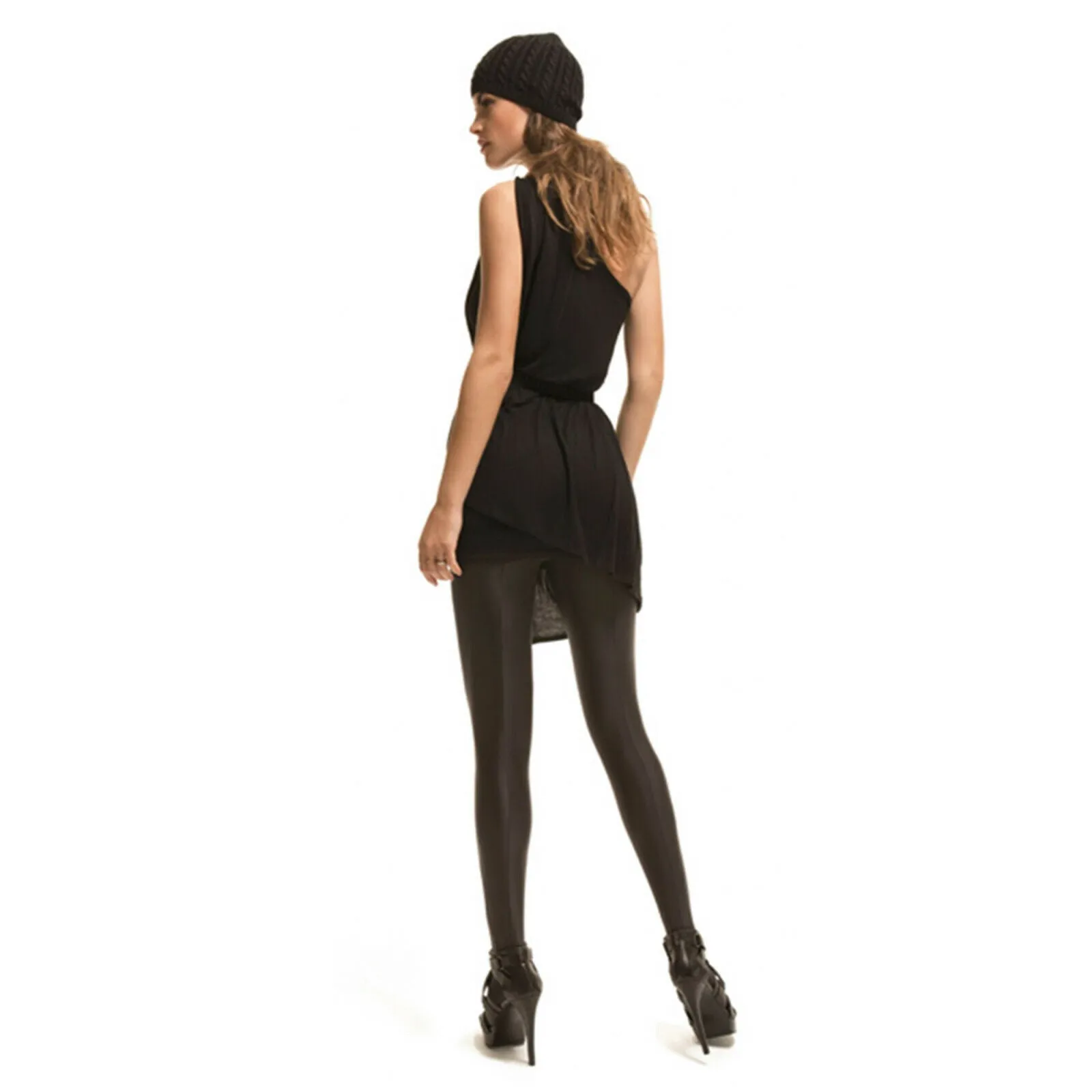 Platino Fata Pantyhose Shiny Opaque Back Seam Tights - Black Medium