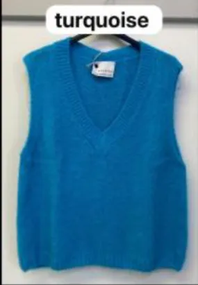 V Neck Superkid Mohair Tank Top - Turquoise