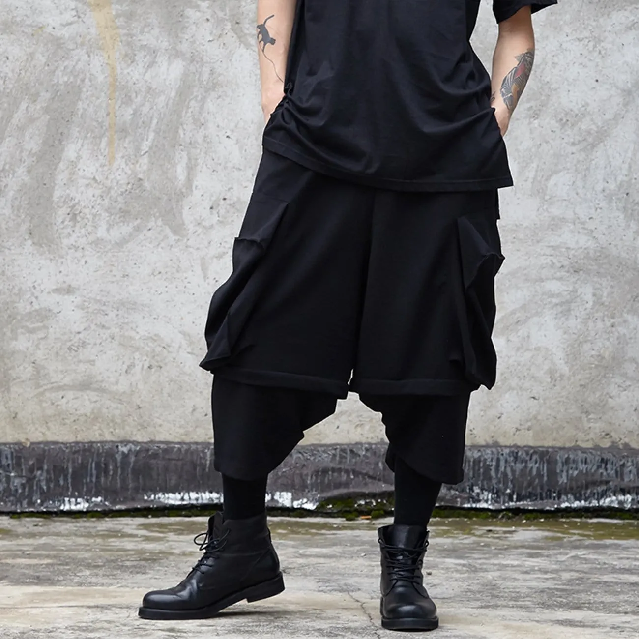 WLS Dark Patchwork Oversized Ankle-Length Pants