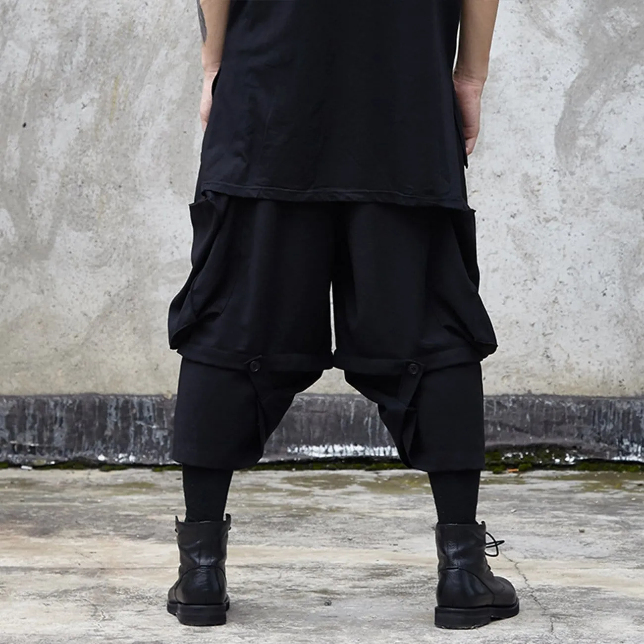 WLS Dark Patchwork Oversized Ankle-Length Pants